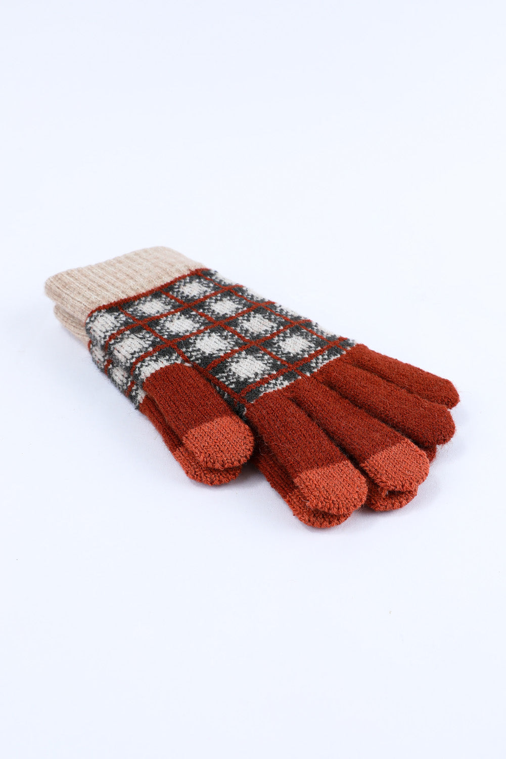 Fiery Red Plaid Woven Keep Warm Touch Screen Gloves Other Accessories JT's Designer Fashion