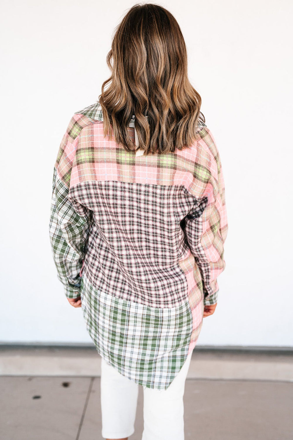 Multicolor Plaid Patchwork High Low Oversized Shirt Tops & Tees JT's Designer Fashion