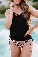 Leopard Tankini with Stripes Patchwork Tankinis JT's Designer Fashion