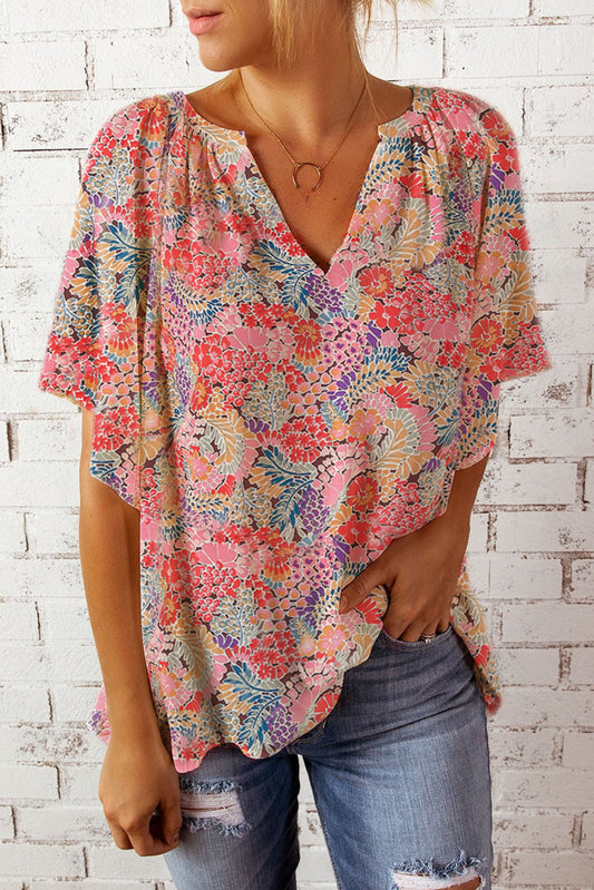 Multicolor Notch V Neck Gorgeous Floral Blouse Multicolor 100%Polyester Blouses & Shirts JT's Designer Fashion