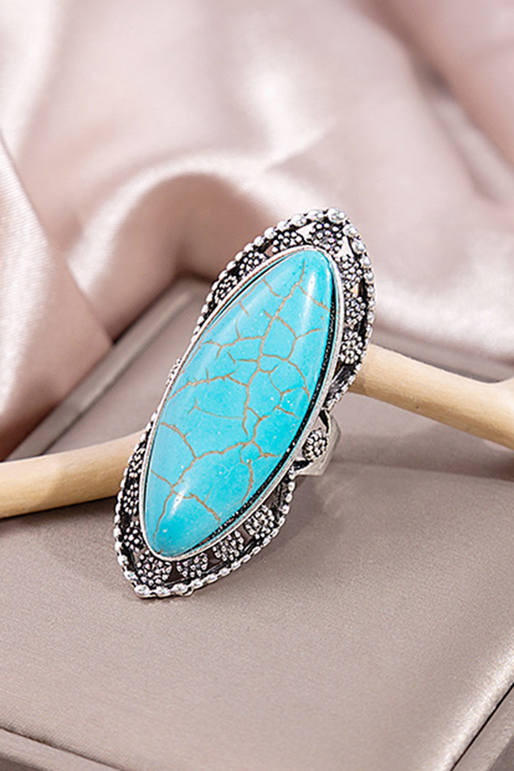 Green Oval Turquoise Studded Antique Alloy Ring Jewelry JT's Designer Fashion