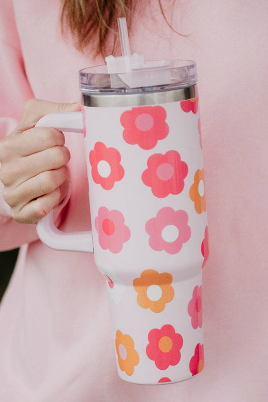 Multicolor Flower Print Handled Stainless Steel Vacuum Cup Tumblers JT's Designer Fashion