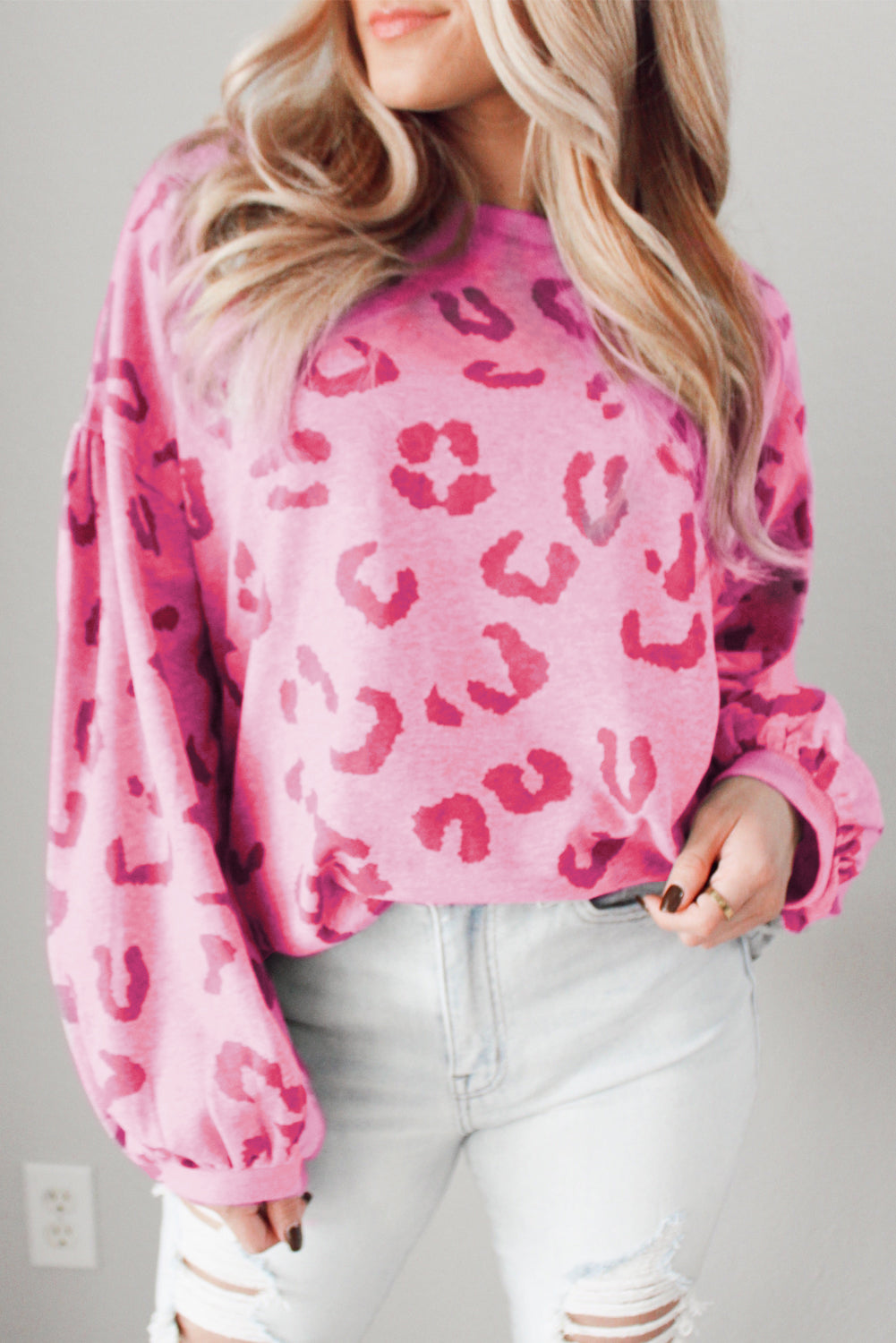 Strawberry Pink Animal Print Drop Shoulder Loose Sleeve Casual Top Tops & Tees JT's Designer Fashion