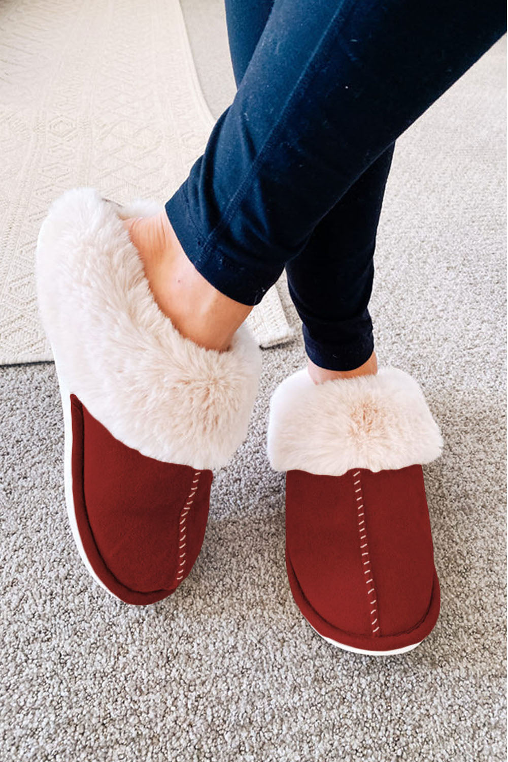 Fiery Red Cut and Sew Faux Suede Plush Lined Slippers Slippers JT's Designer Fashion