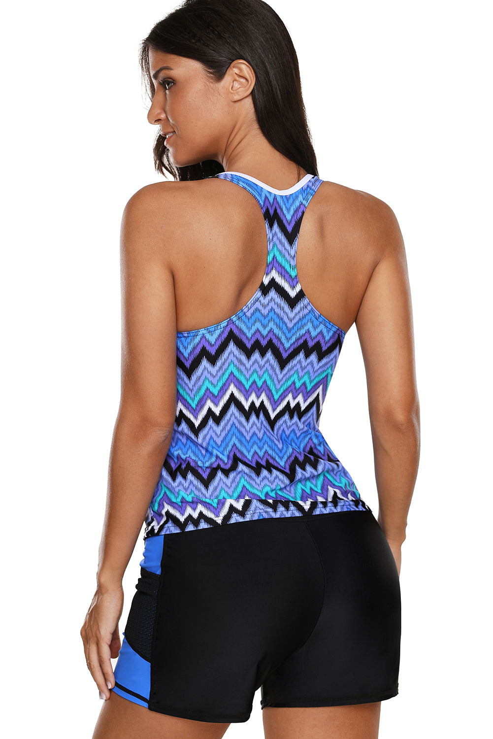 Blue Tone Multicolor Two Pieces Tankini Set Tankinis JT's Designer Fashion