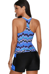 Blue Tone Multicolor Two Pieces Tankini Set Tankinis JT's Designer Fashion