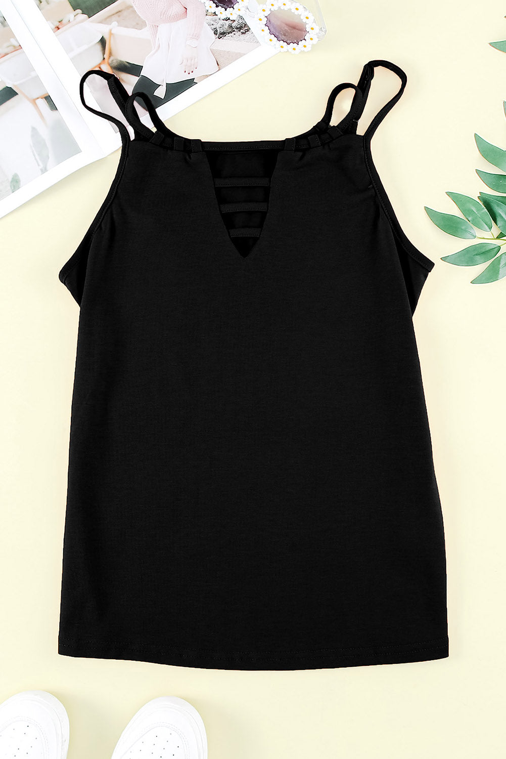 Black Ladder Hollow-out Tank Top Tank Tops JT's Designer Fashion