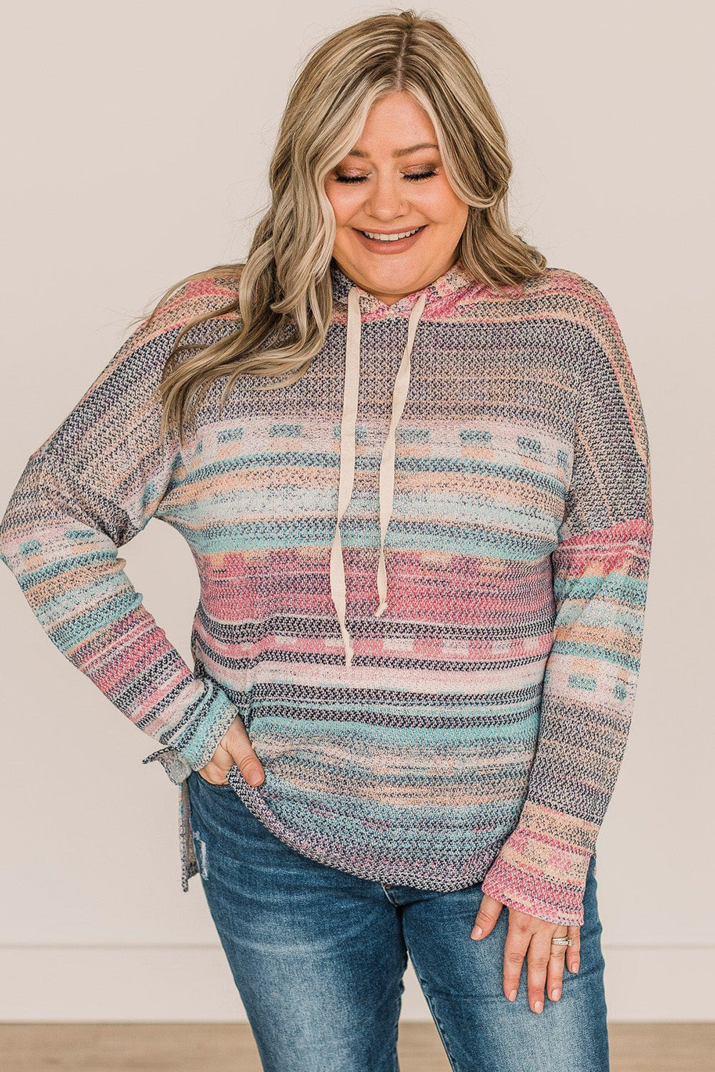 Multicolor Abstract Print Side Split High Low Plus Size Hoodie Plus Size JT's Designer Fashion