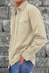 Apricot Men Corduroy Flap Pocket Button Front Shirt Men's Tops JT's Designer Fashion