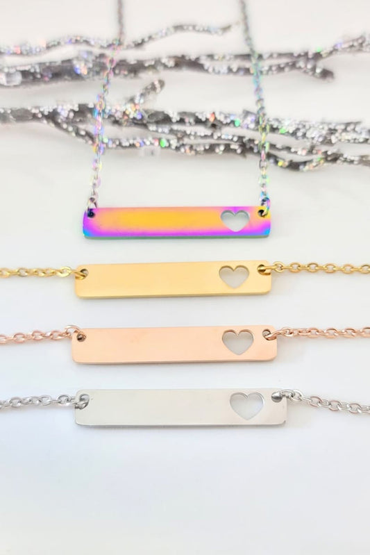 Pink Stainless Steel Bar Heart Cutout Necklace Jewelry JT's Designer Fashion