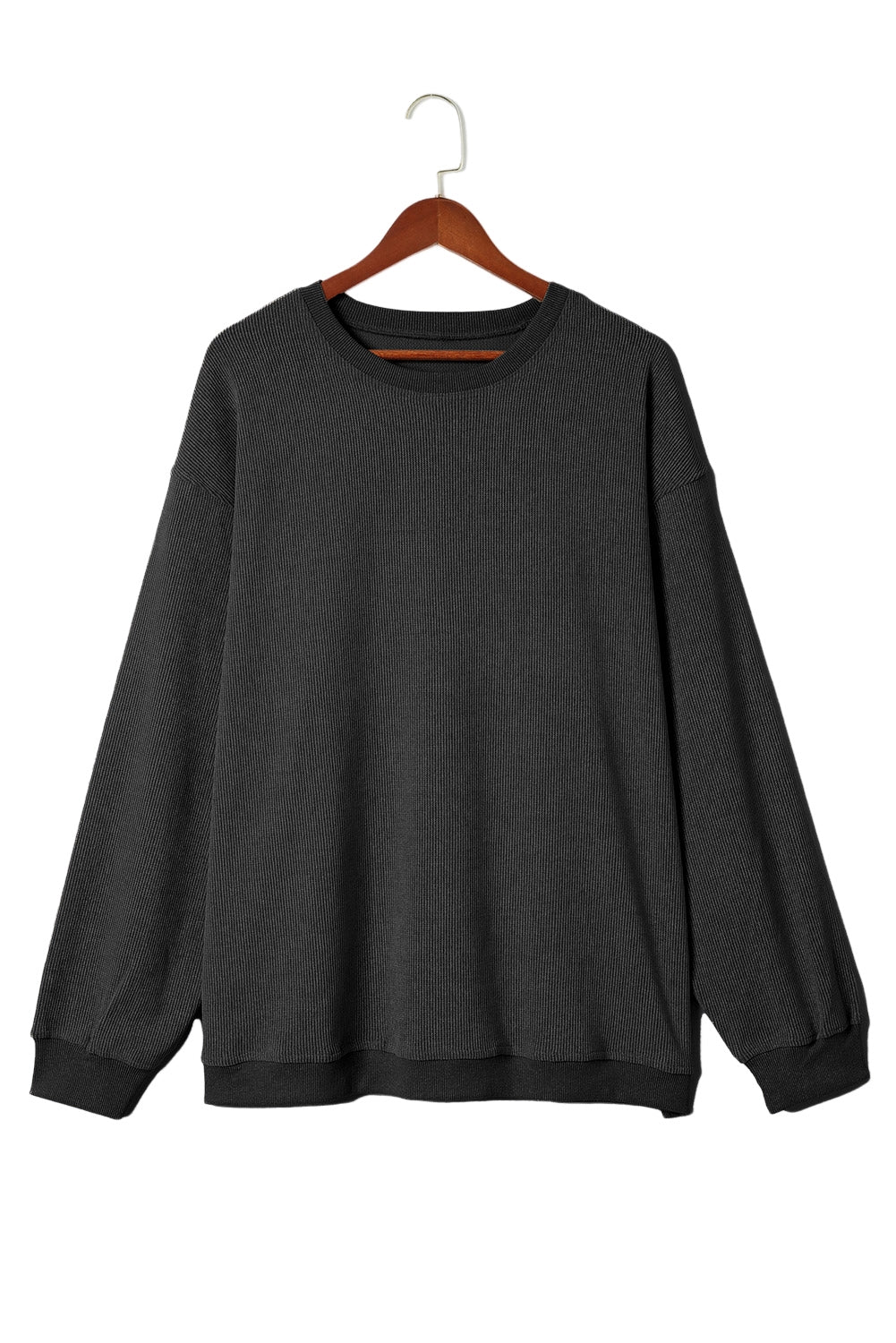 Black Plus Size Corded Round Neck Sweatshirt Plus Size JT's Designer Fashion