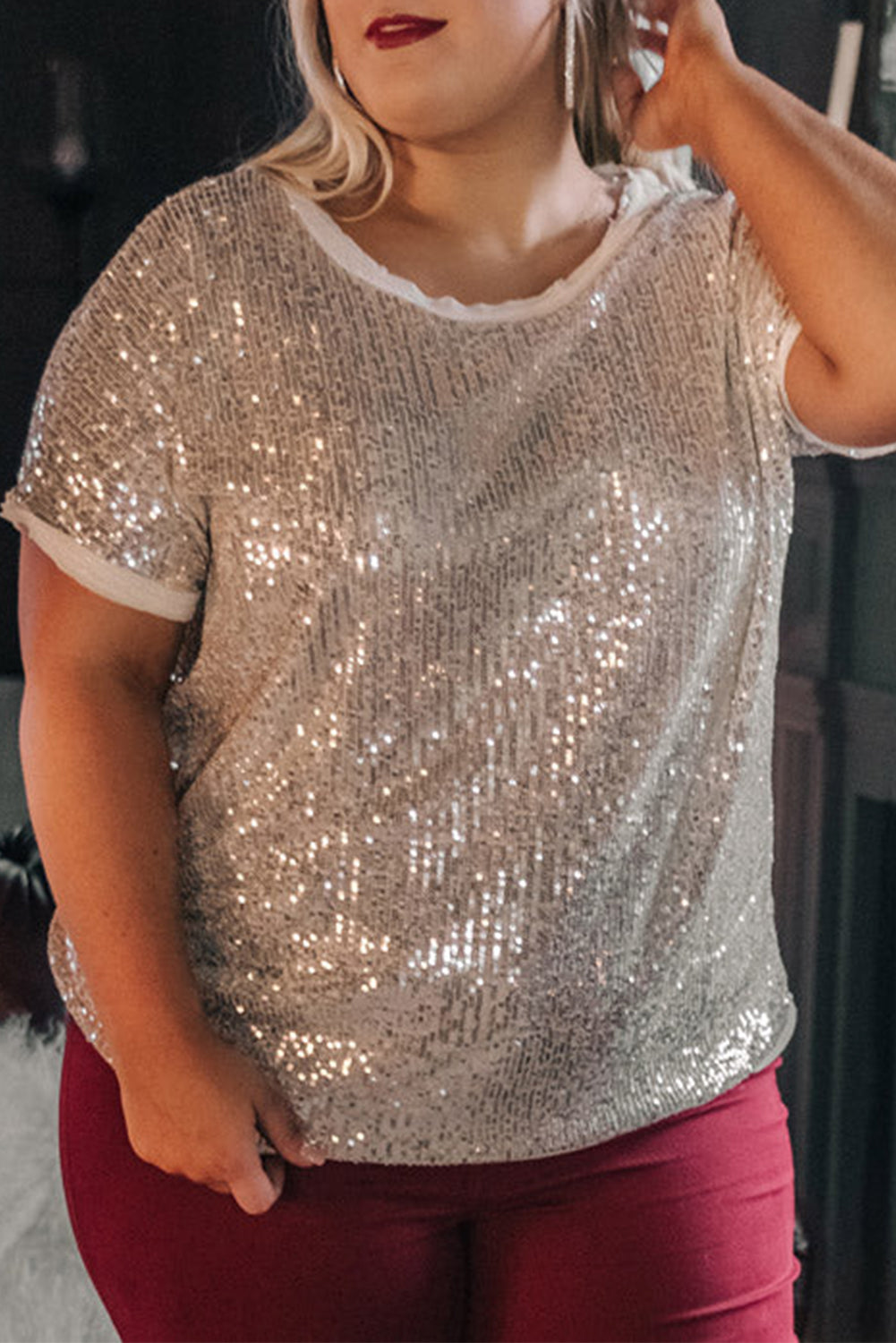 Light Pink Plus Size Sequin T-shirt Plus Size JT's Designer Fashion