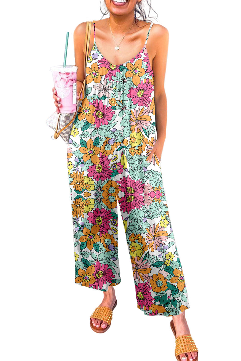 Floral Print Spaghetti Strap Wide Leg jumpsuit Jumpsuits & Rompers JT's Designer Fashion