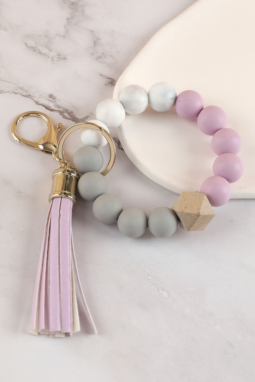 Pink Tassel Decor Silicone Bead Bracelet Keychain Other Accessories JT's Designer Fashion