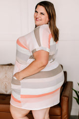 Striped Print Drawstring Short Sleeve Plus Size Dress Plus Size Dresses JT's Designer Fashion