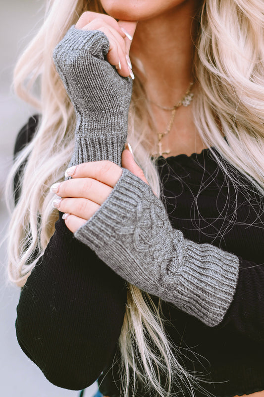 Gray Cable Knitted Warm Fingerless Gloves Other Accessories JT's Designer Fashion