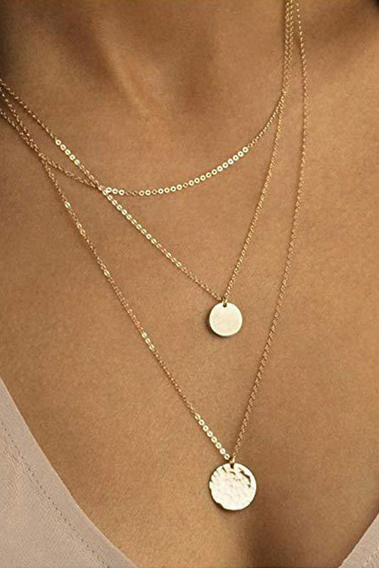 Gold Multi-layered Round Copper Pendant Necklace Jewelry JT's Designer Fashion