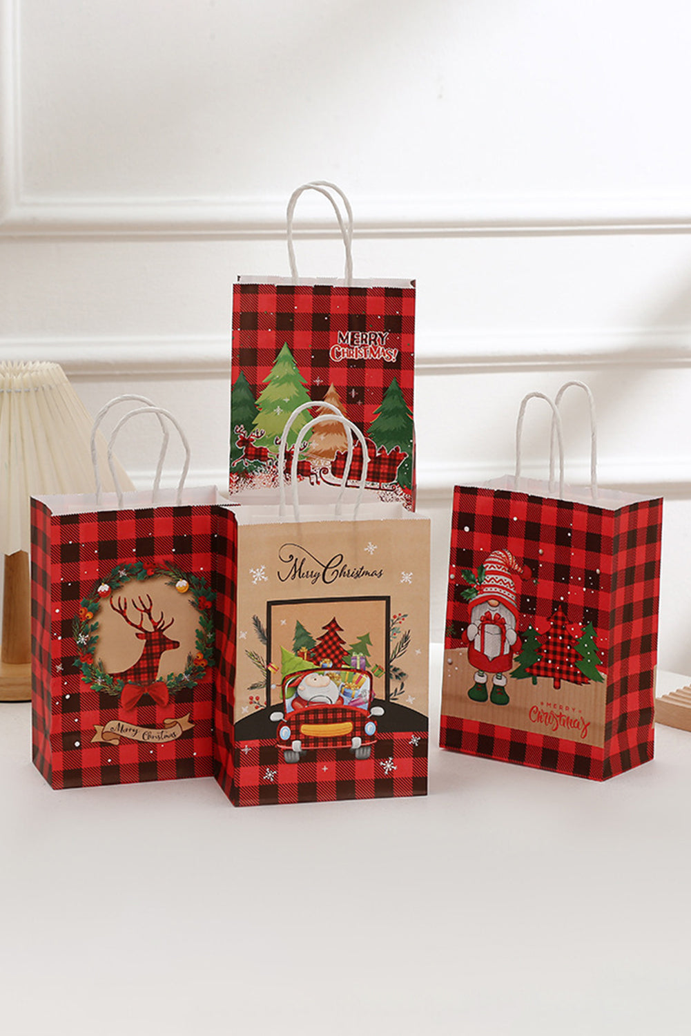 Fiery Red Reindeer Plaid Christmas Gift Bag Other Accessories JT's Designer Fashion