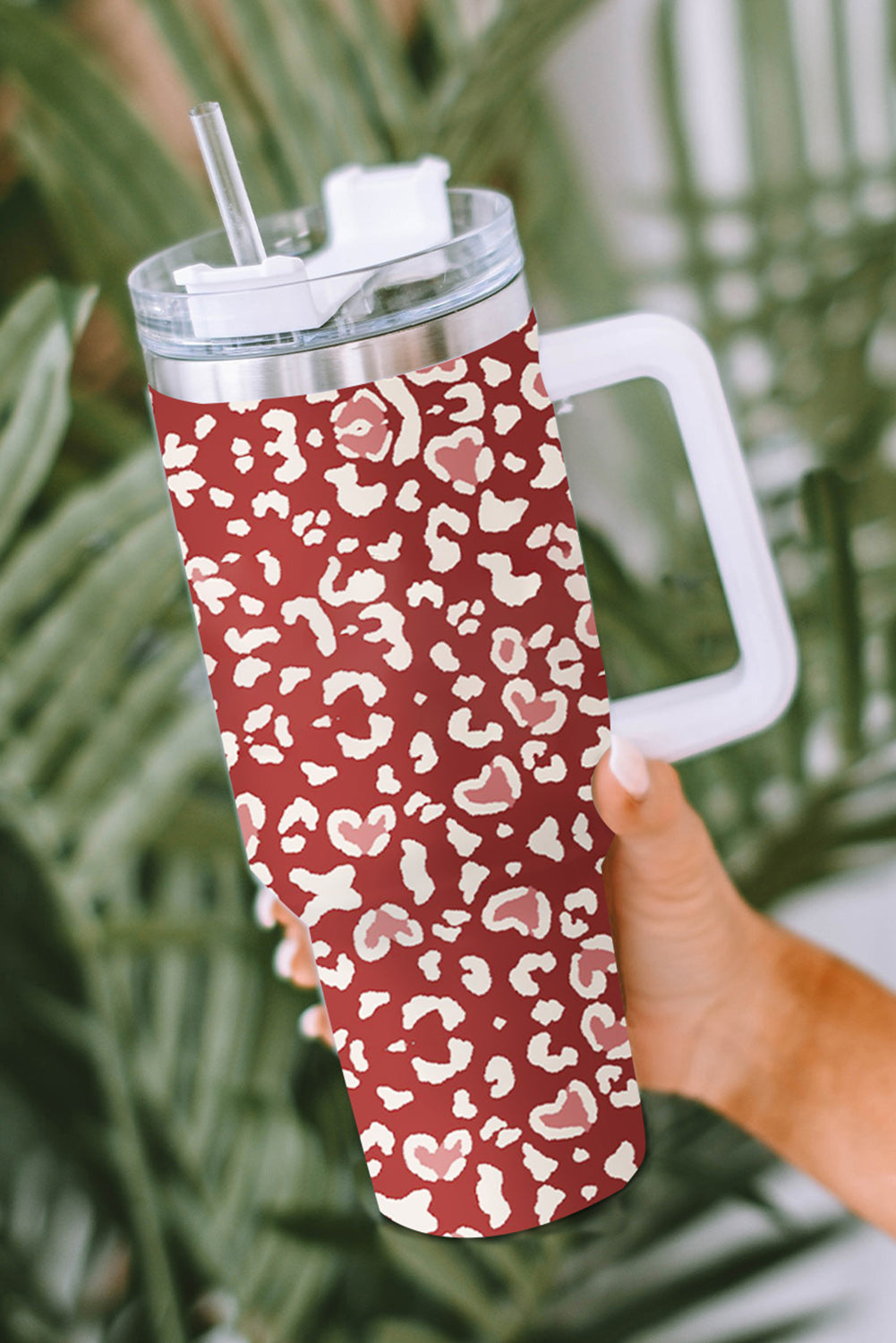 Red Valentine Leopard Heart Print Stainless Steel Tumblers Tumblers JT's Designer Fashion