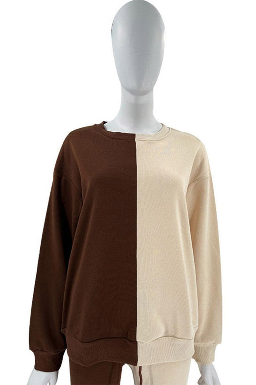 Brown Color Block Sweatshirt and Jogger Plus Size Pajama Set Plus Size JT's Designer Fashion