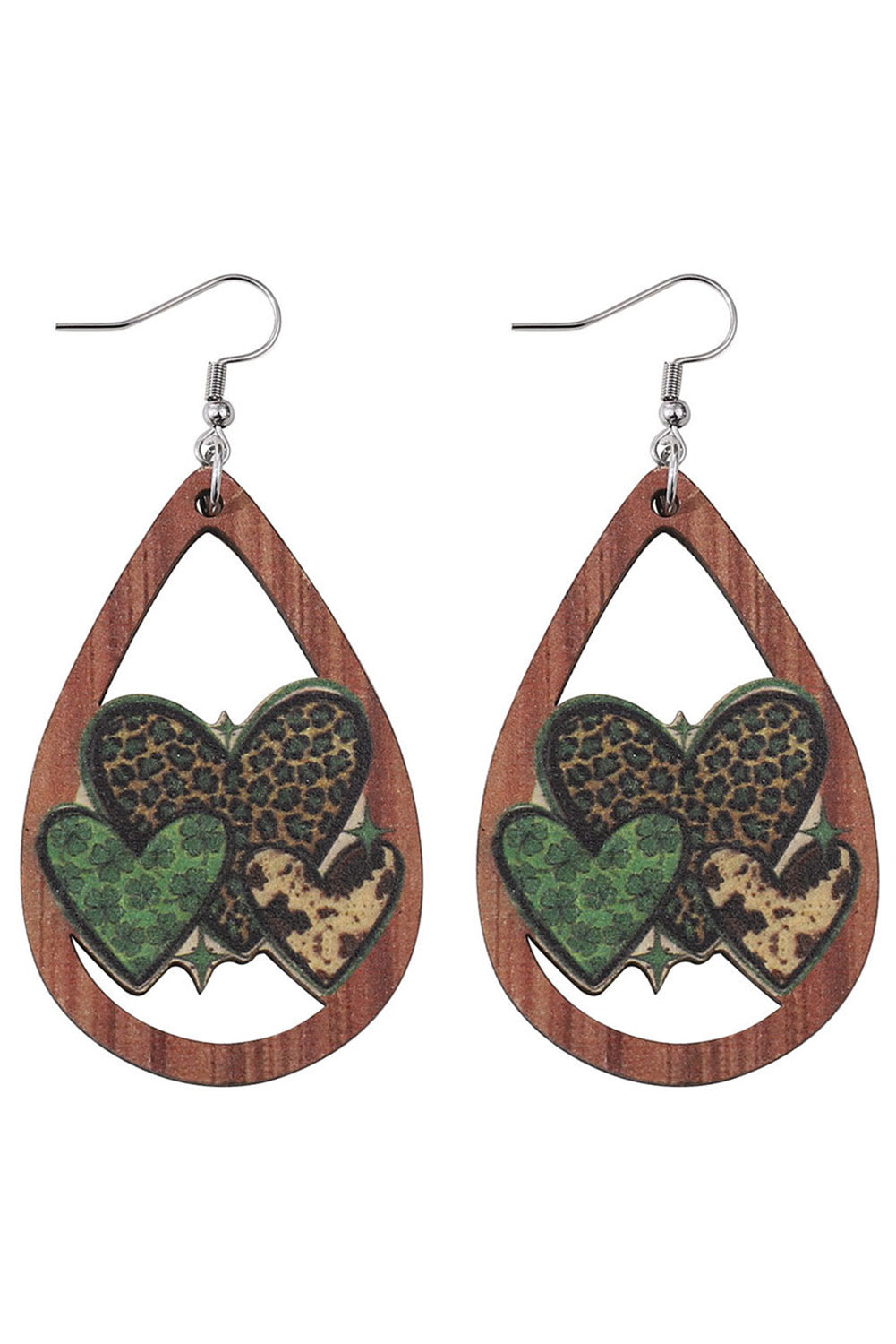 Brown Patrick's Day Hollow out Love Clover Earrings Jewelry JT's Designer Fashion