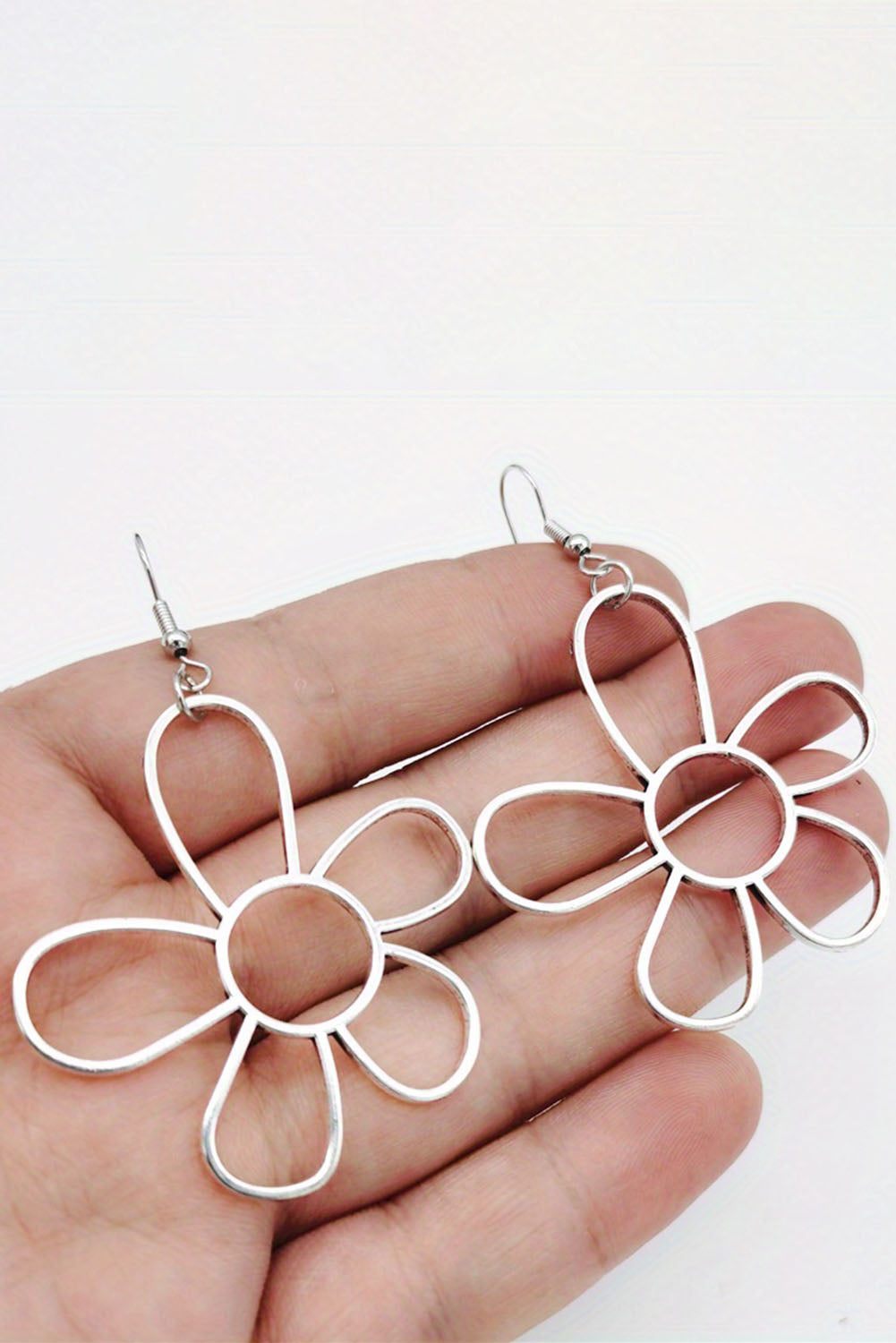 Silvery Alloy Hollowed Flower Hook Earrings Jewelry JT's Designer Fashion