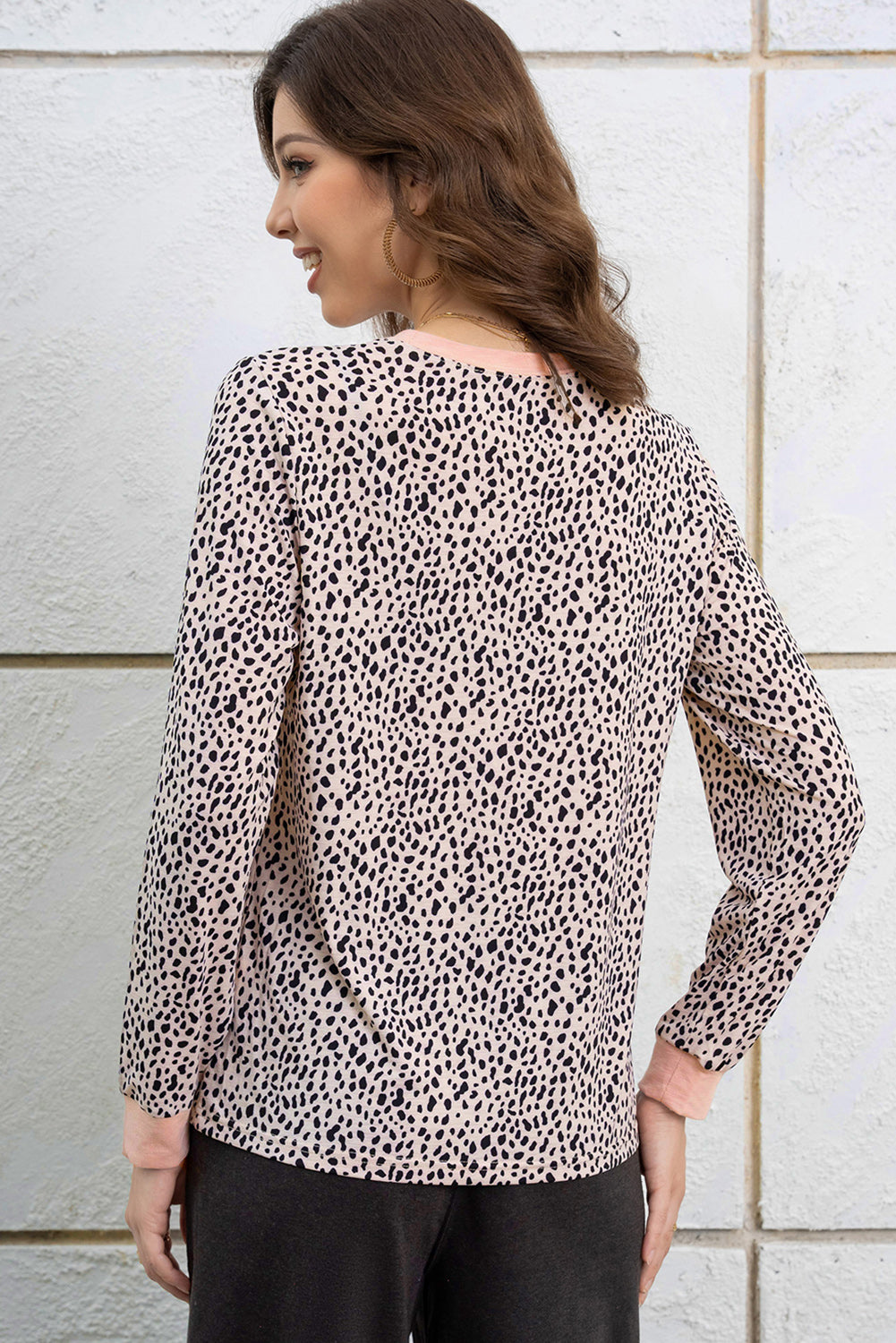 Apricot Printed Plus Size Leopard Printed Long Sleeve Top Plus Size JT's Designer Fashion