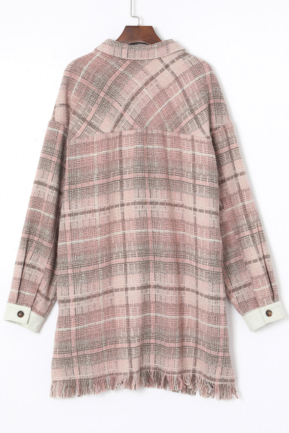 Pink Plus Size Plaid Tassel Hem Coat Plus Size JT's Designer Fashion