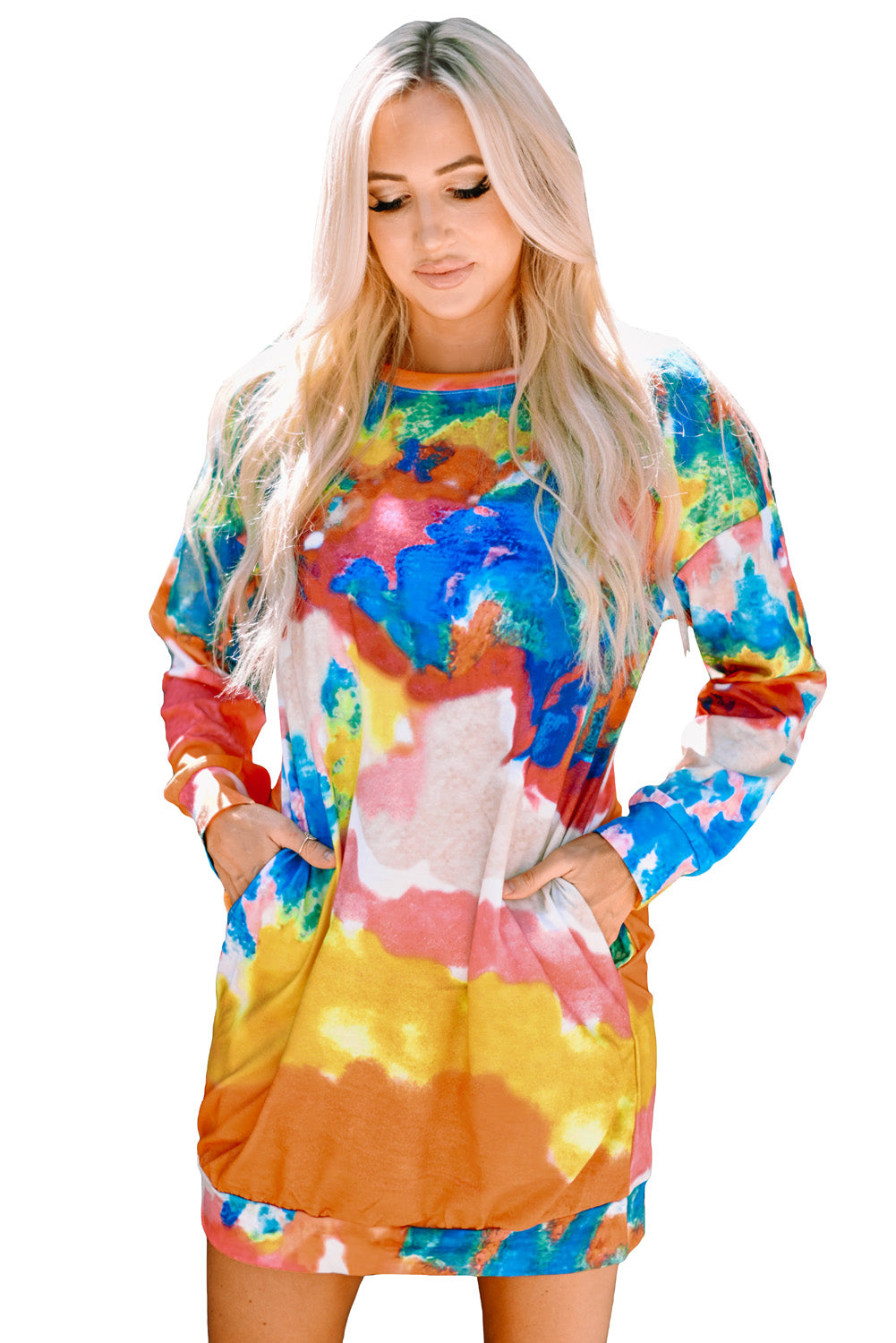 Multicolor Tie Dye Pocketed T Shirt Mini Dress T Shirt Dresses JT's Designer Fashion