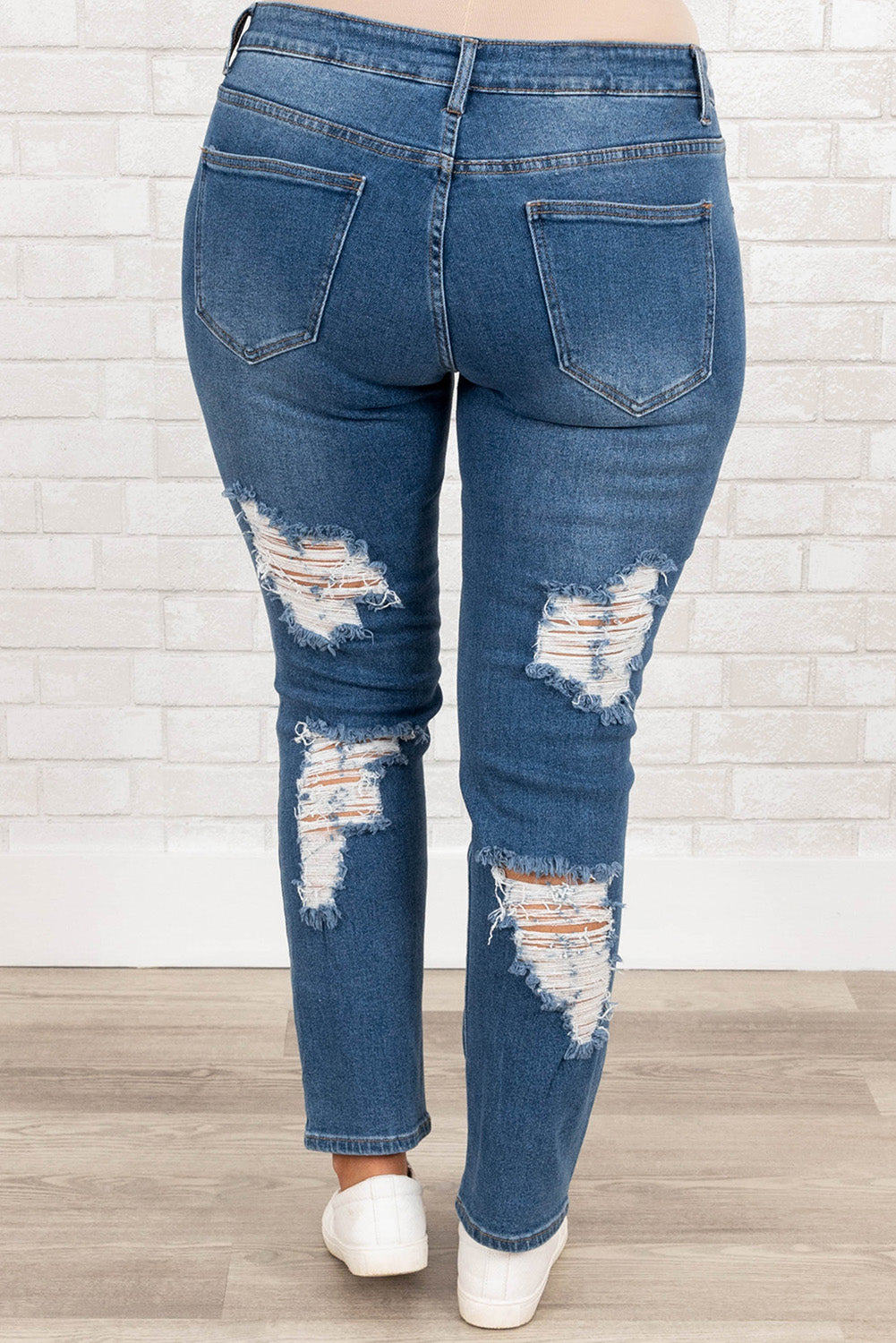 Blue Plus Size Distressed Ripped Skinny Jeans Plus Size JT's Designer Fashion