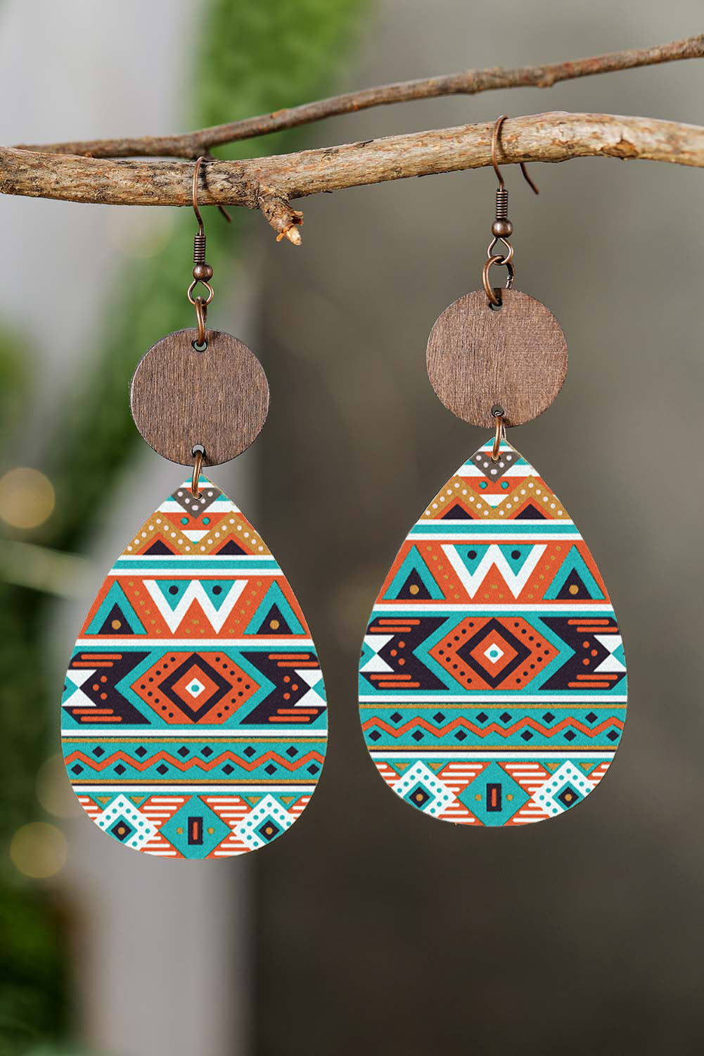 Multicolor Waterdrop-Shape Aztec Printed Hook Earrings Jewelry JT's Designer Fashion