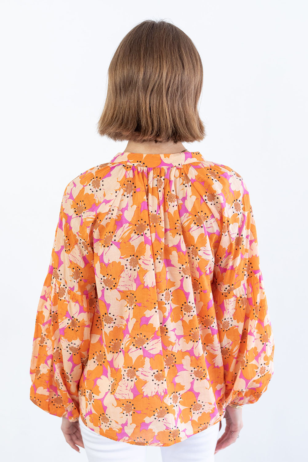 Orange Floral Print Loose Sleeve Shirt Tops & Tees JT's Designer Fashion