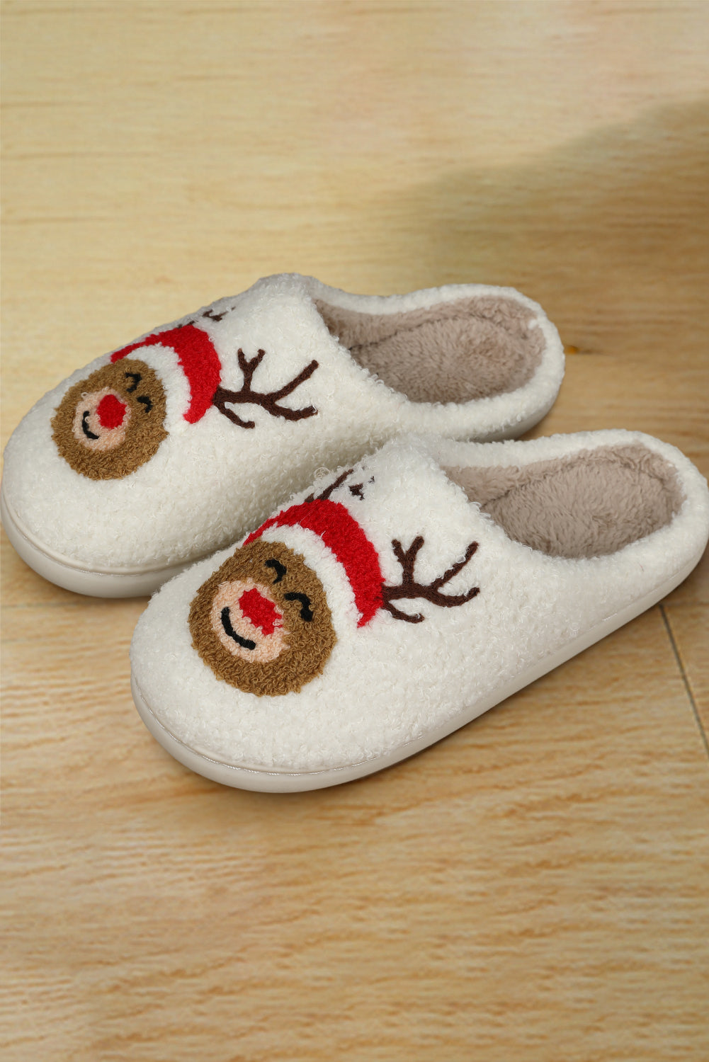 White Christmas Deer Home Indoor Plush Slippers Slippers JT's Designer Fashion