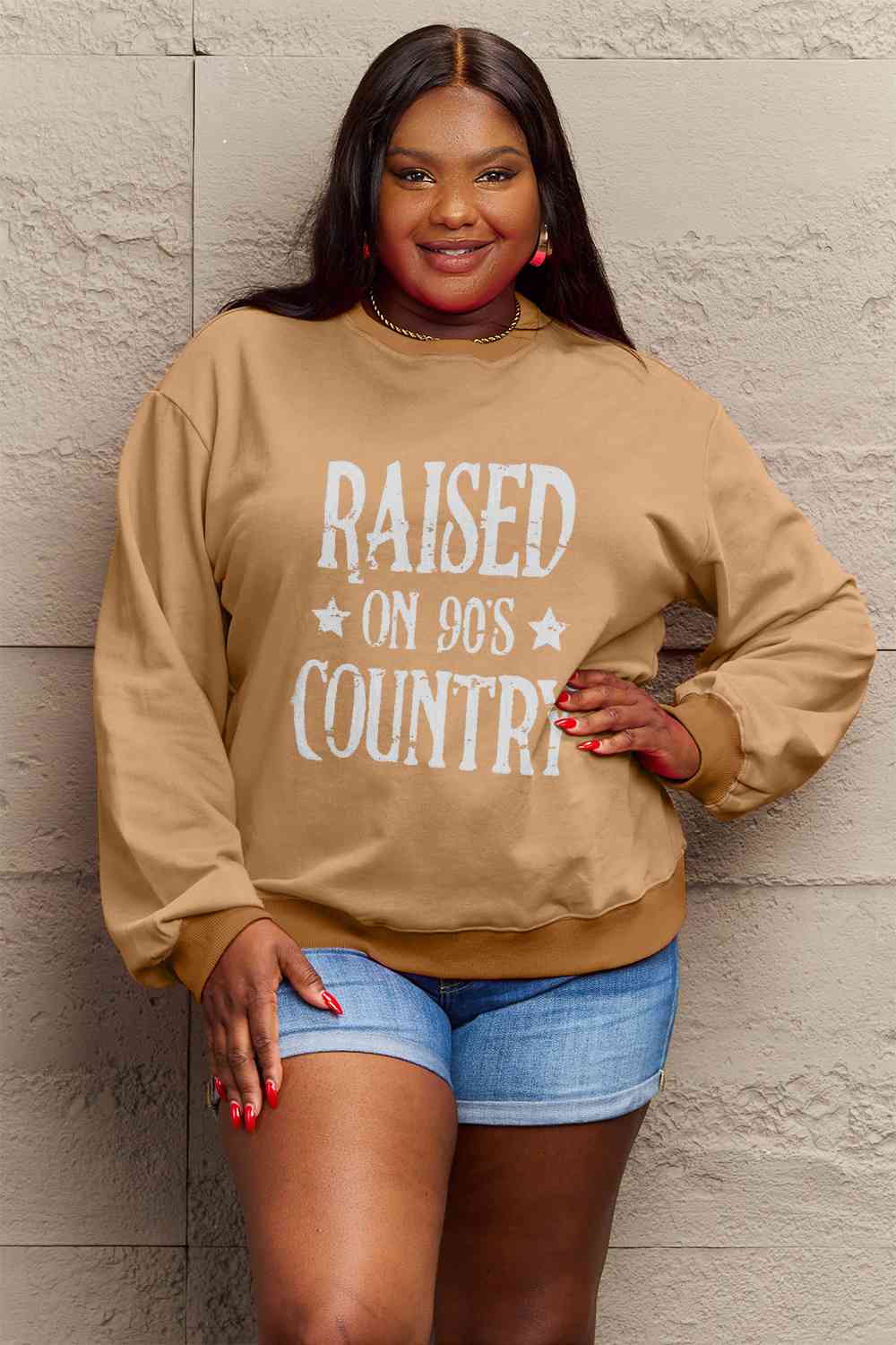 Simply Love Full Size RAISED ON 90'S COUNTRY Graphic Sweatshirt Graphic Sweatshirts JT's Designer Fashion