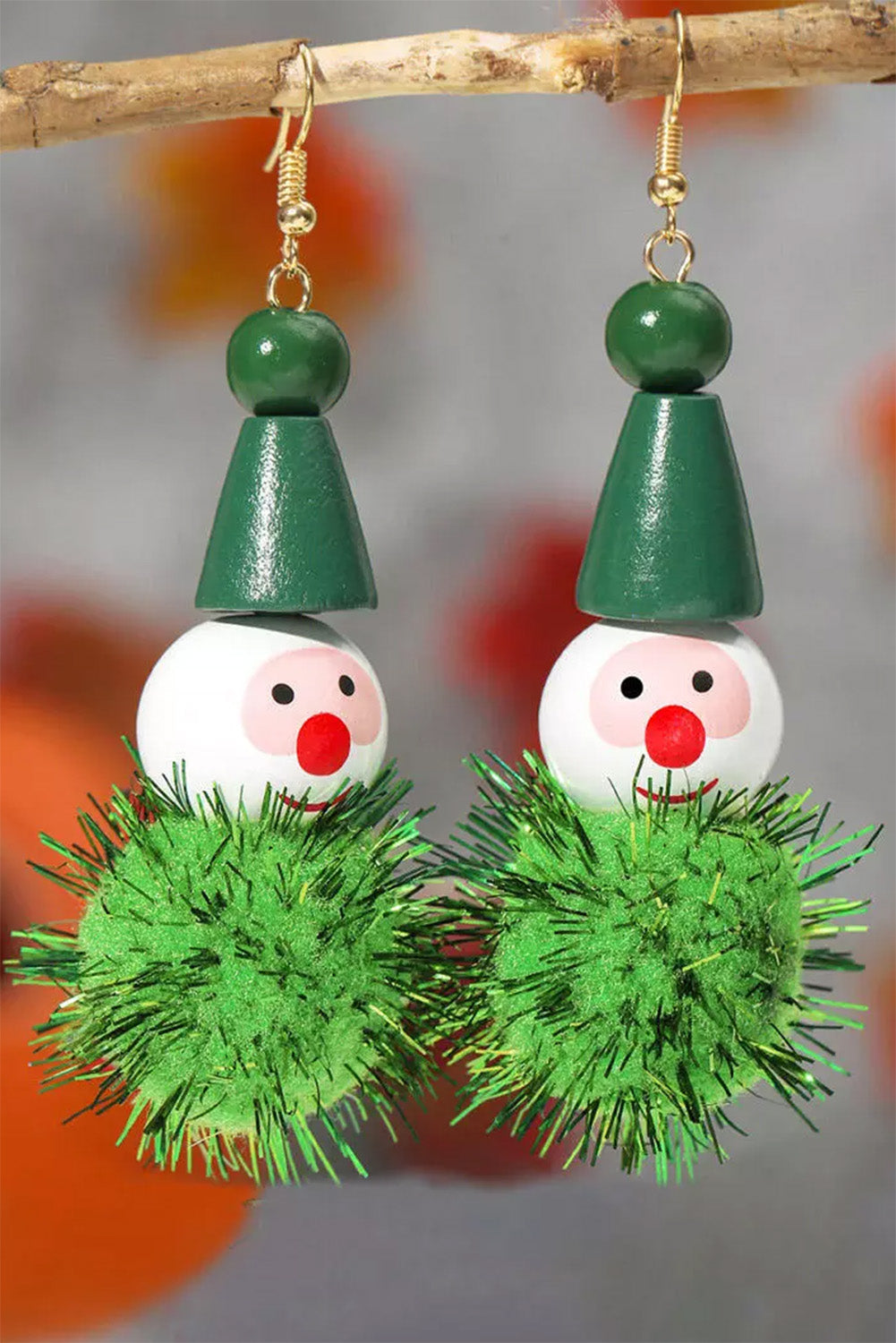 Green Christmas Glitter Elves Pom-Pom Earrings Jewelry JT's Designer Fashion