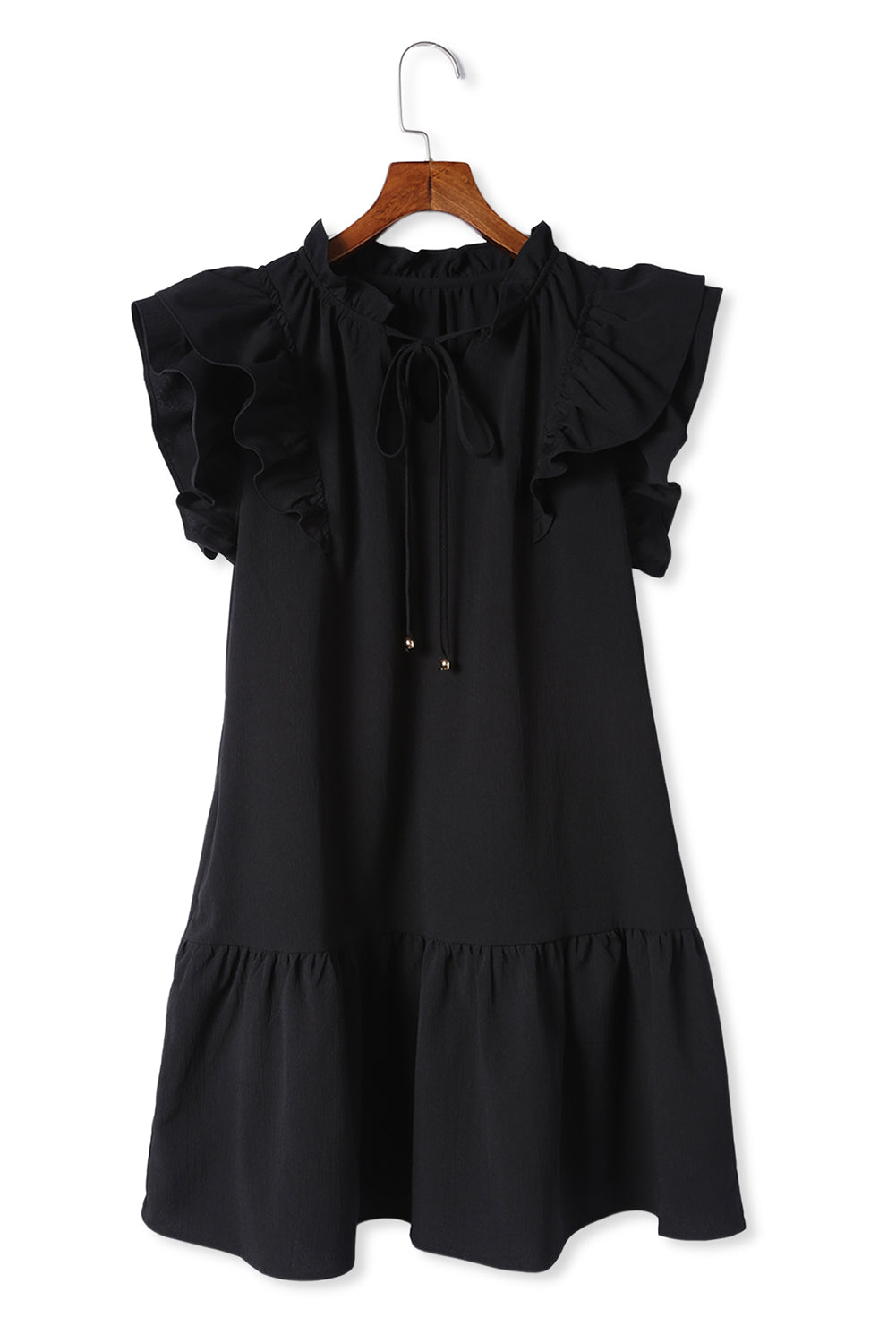 Black Tiered Ruffled Sleeves Mini Dress with Pockets Mini Dresses JT's Designer Fashion