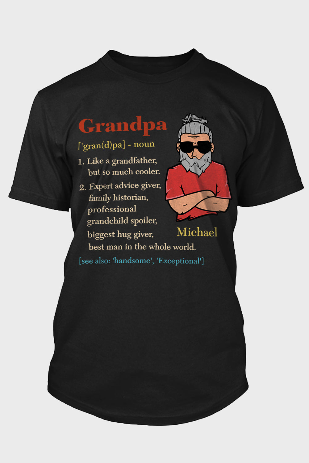 Black Grandpa Letter Figure Print Men's Graphic T Shirt Black 62%Polyester+32%Cotton+6%Elastane Men's Tops JT's Designer Fashion