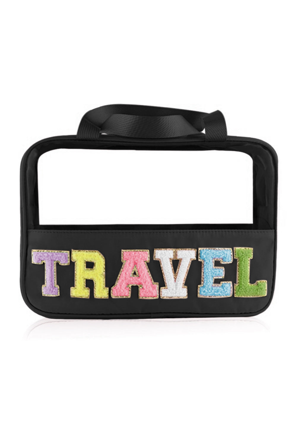 Black TRAVEL Chenille Letter Clear PVC Makeup Bag Other Accessories JT's Designer Fashion