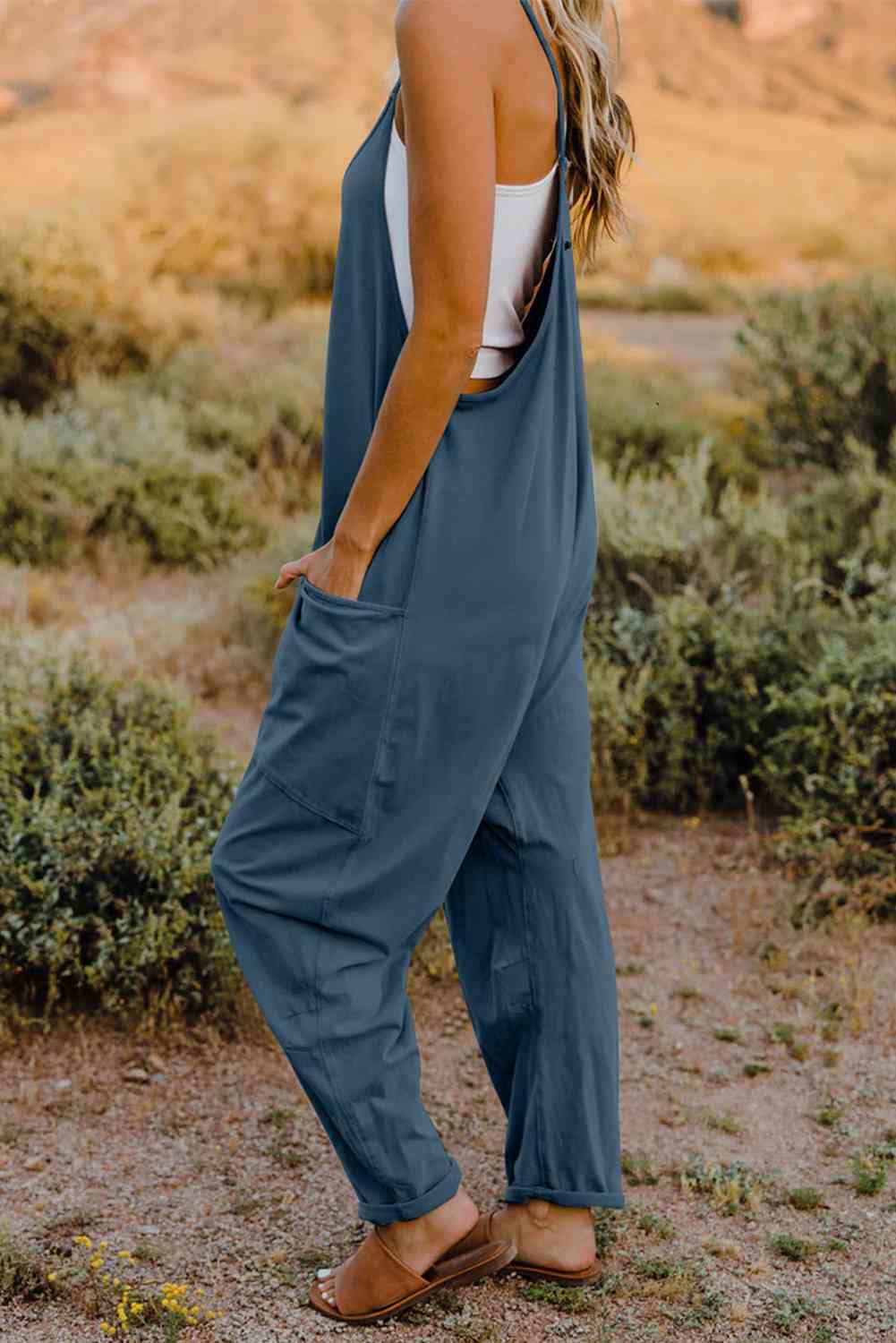 Double Take V-Neck Sleeveless Jumpsuit with Pocket Jumpsuits & Rompers JT's Designer Fashion