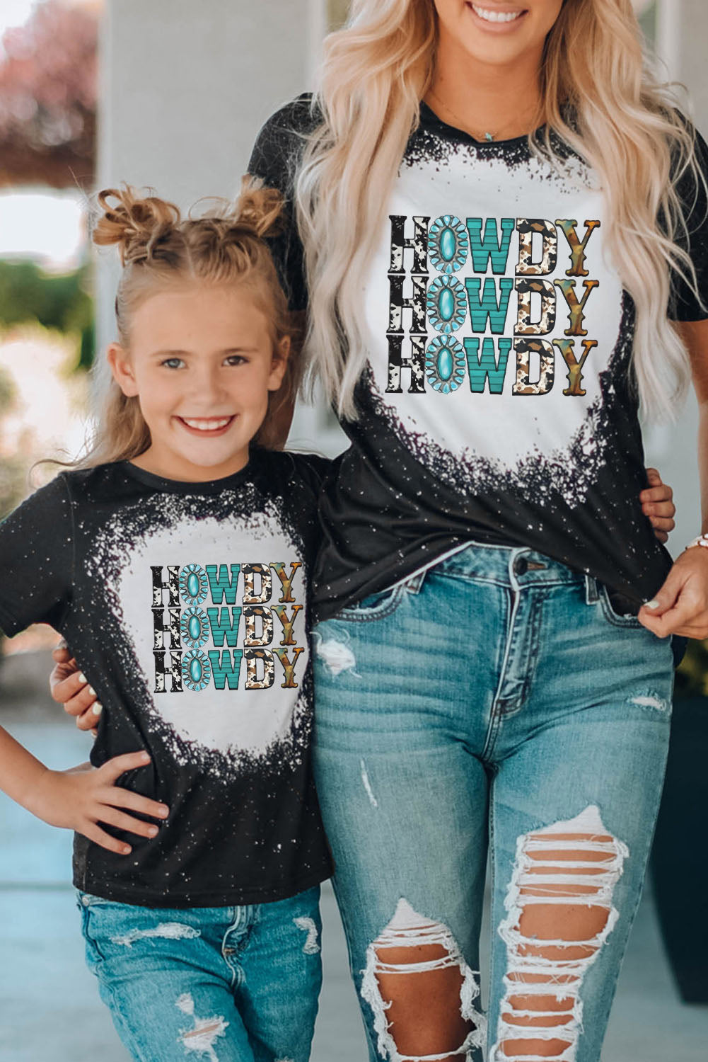 Black Family Matching HOWDY Graphic Print Crew Neck Girl's T Shirt Family T-shirts JT's Designer Fashion