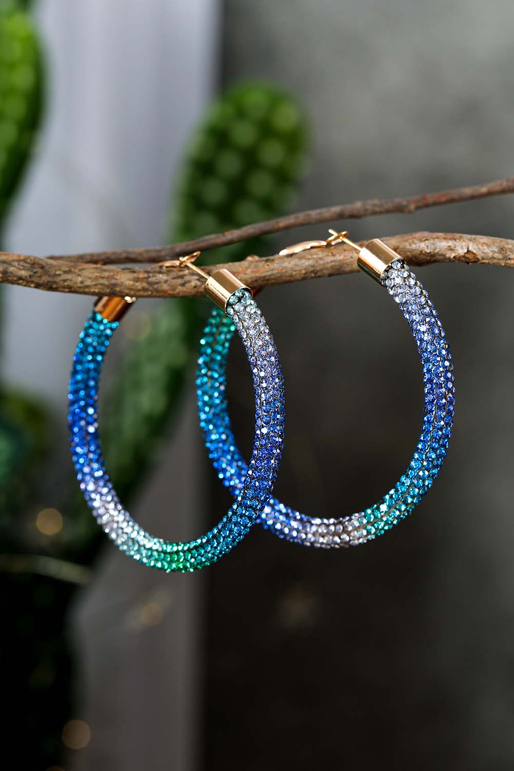 Blue Full Diamond Gradient Big Circle Earrings Jewelry JT's Designer Fashion