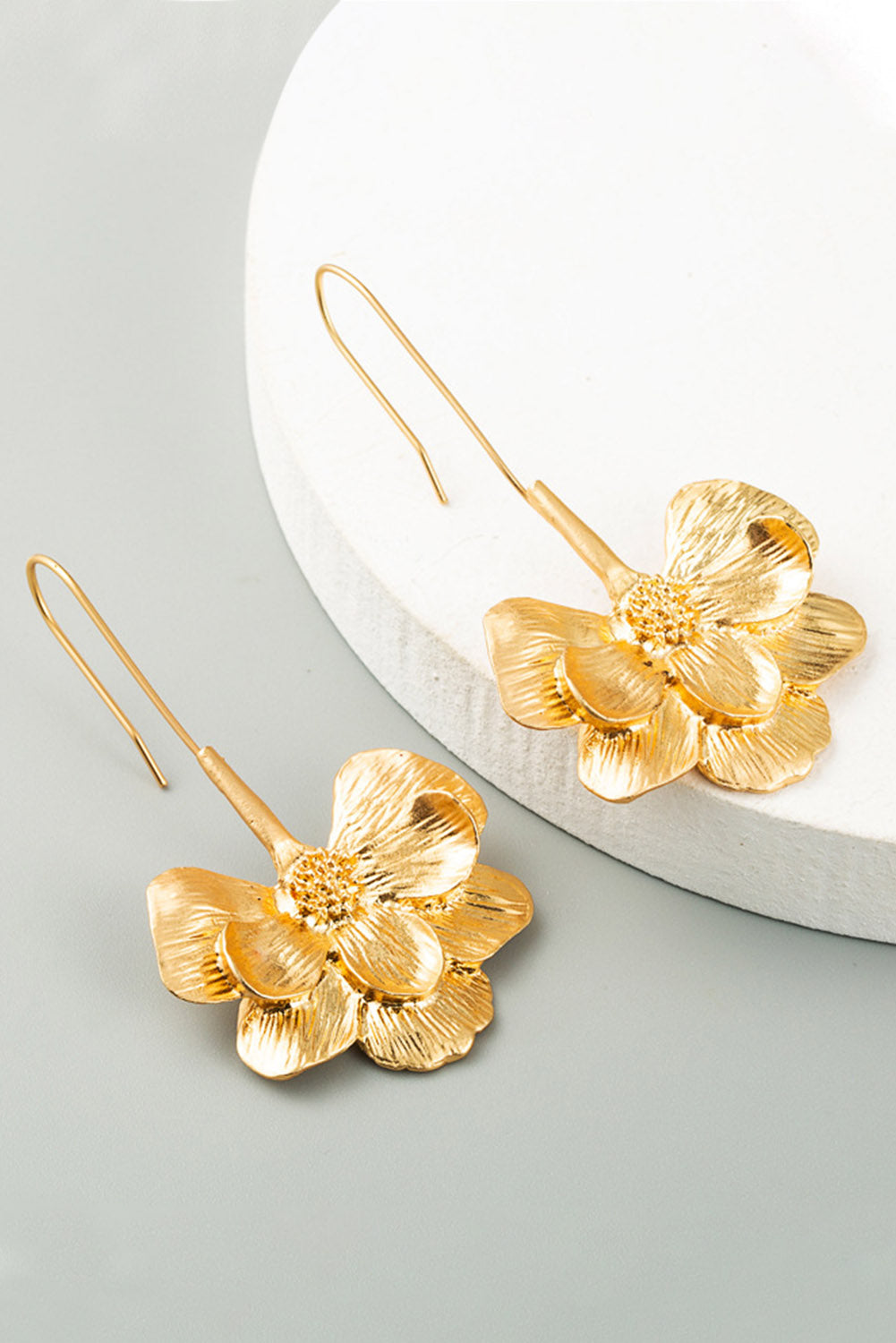 Gold Gold Floral Pendant Hook Earrings Jewelry JT's Designer Fashion