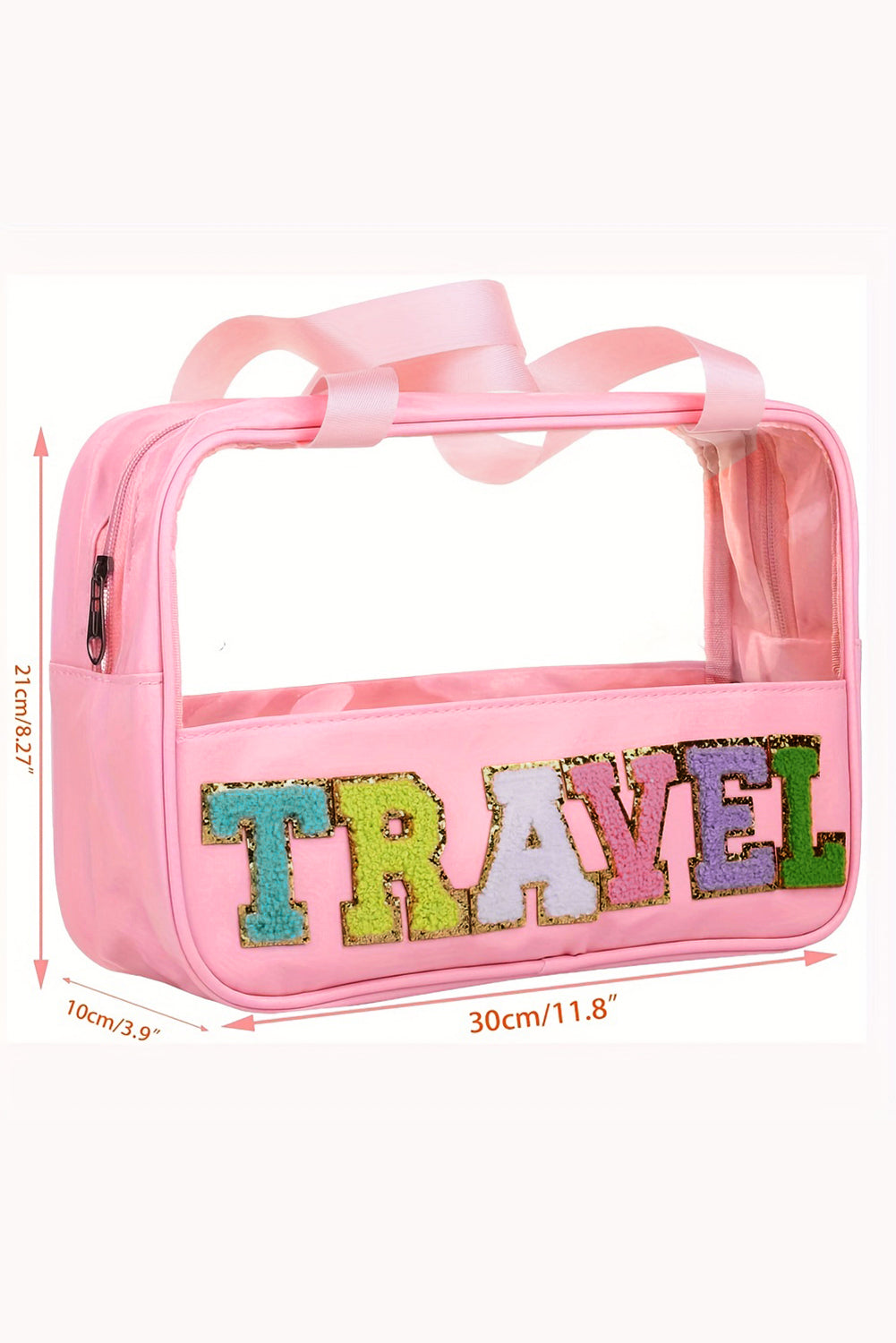 Light Pink TRAVEL Chenille Letter Clear PVC Makeup Bag Other Accessories JT's Designer Fashion