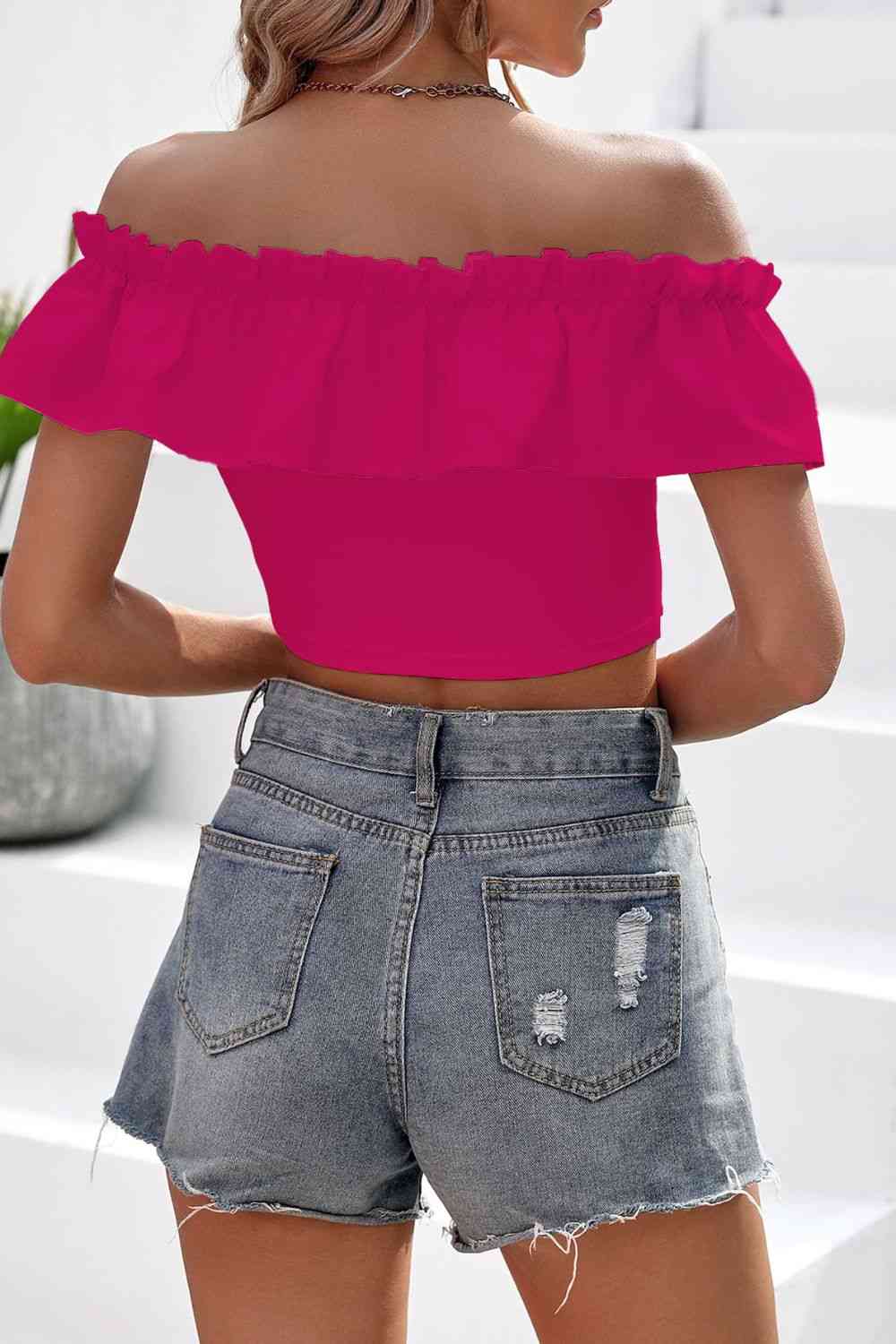 Off-Shoulder Ruffled Cropped Top Crop Tops JT's Designer Fashion