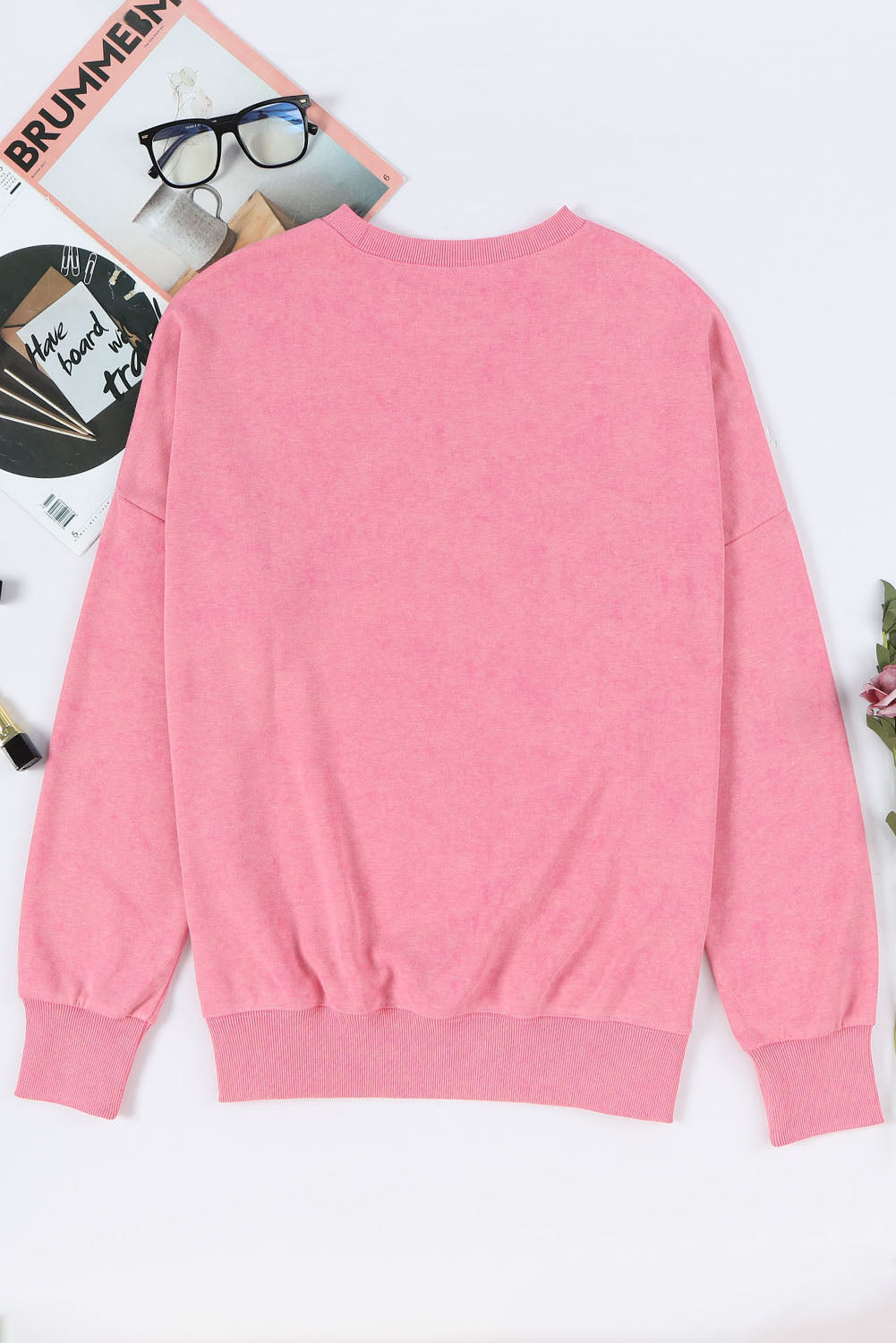 Pink Christmas Cane Bow Knot Sequin Print Pullover Sweatshirt Graphic Sweatshirts JT's Designer Fashion