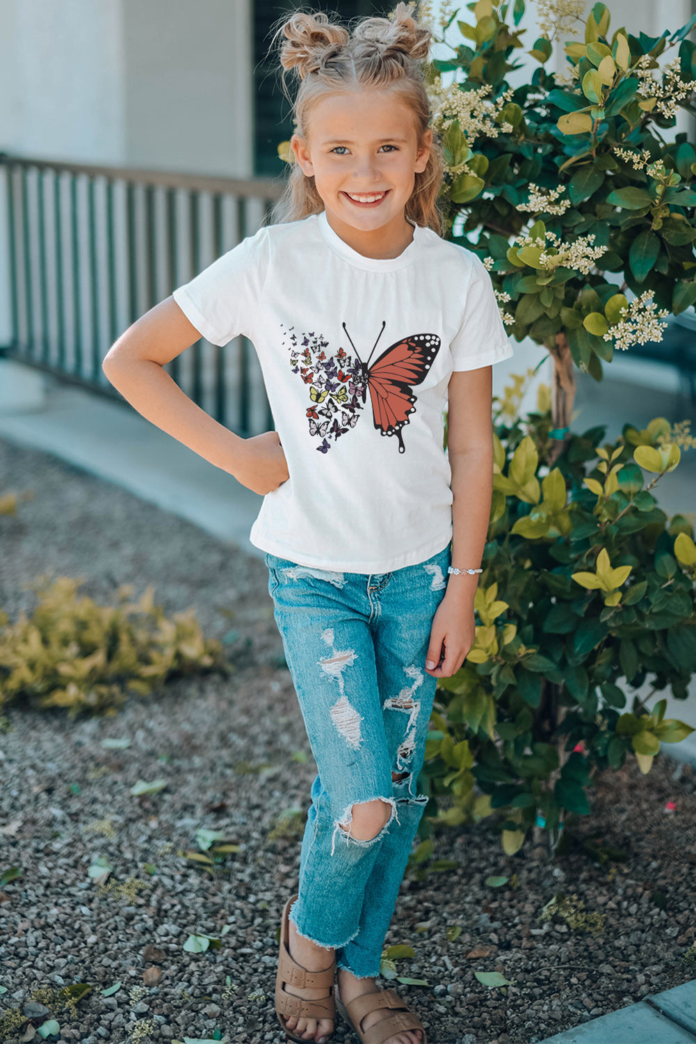 White Family Matching Butterfly Graphic Print Short Sleeve Girl's T Shirt Family T-shirts JT's Designer Fashion