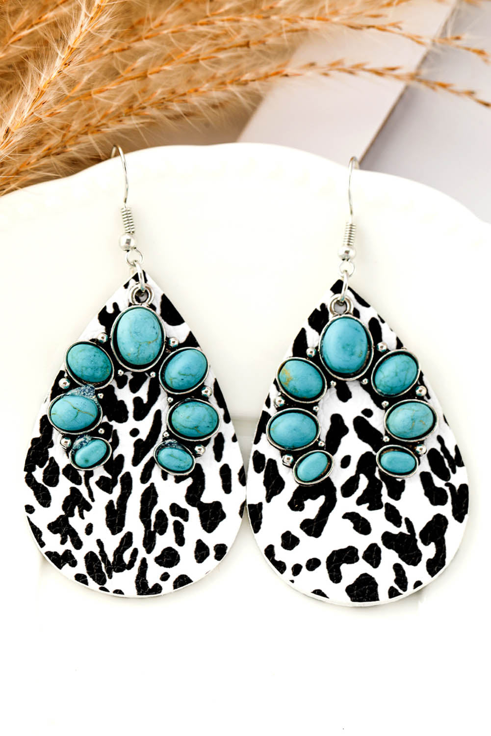 Multicolor Western Turquoise Cow Spots Water Drop Earrings Jewelry JT's Designer Fashion