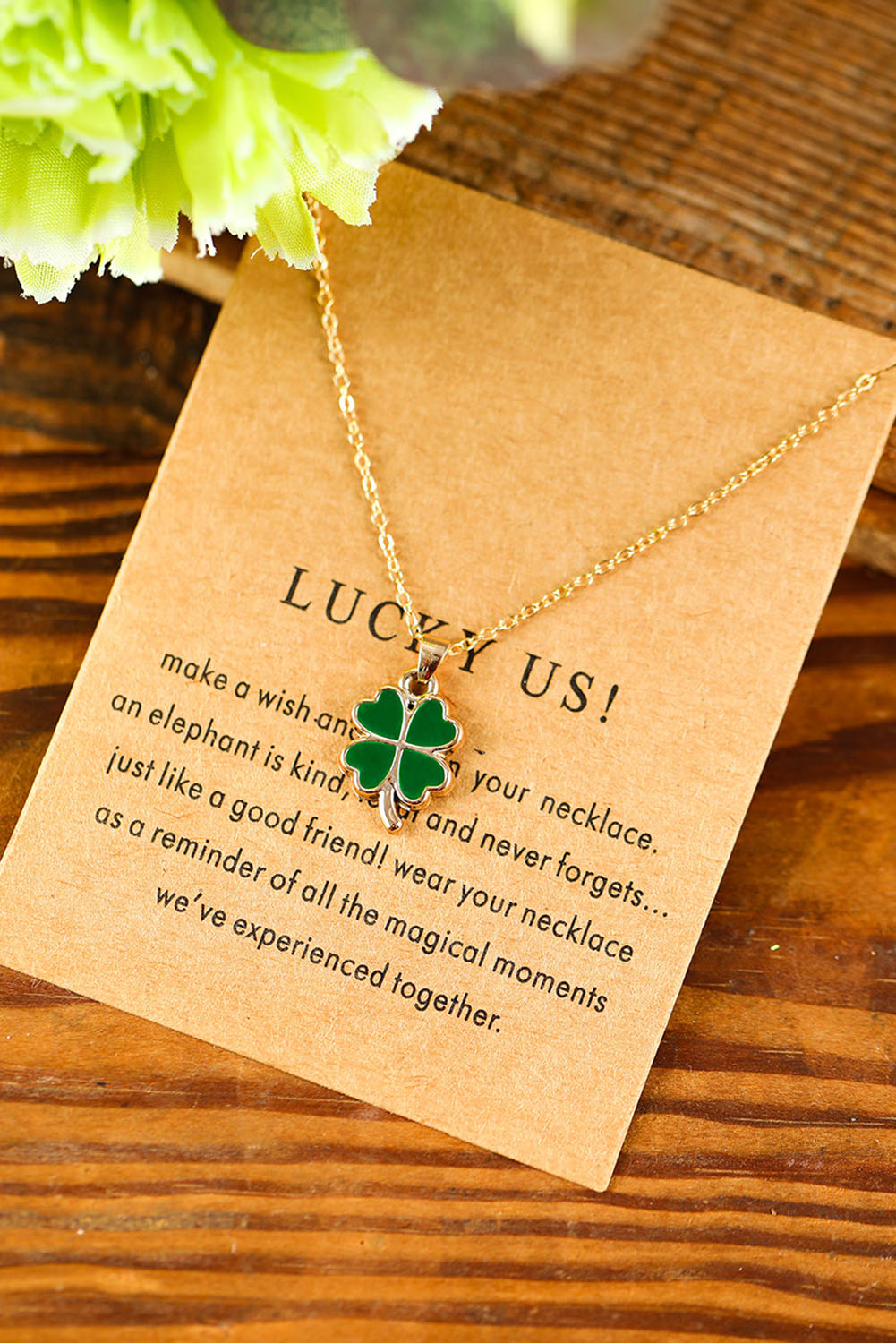 Green St. Patricks Day Clover Pendant Alloy Card Necklace Jewelry JT's Designer Fashion