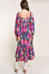 Multicolor Square Neck High Waist Ruffled Floral Dress Dresses JT's Designer Fashion