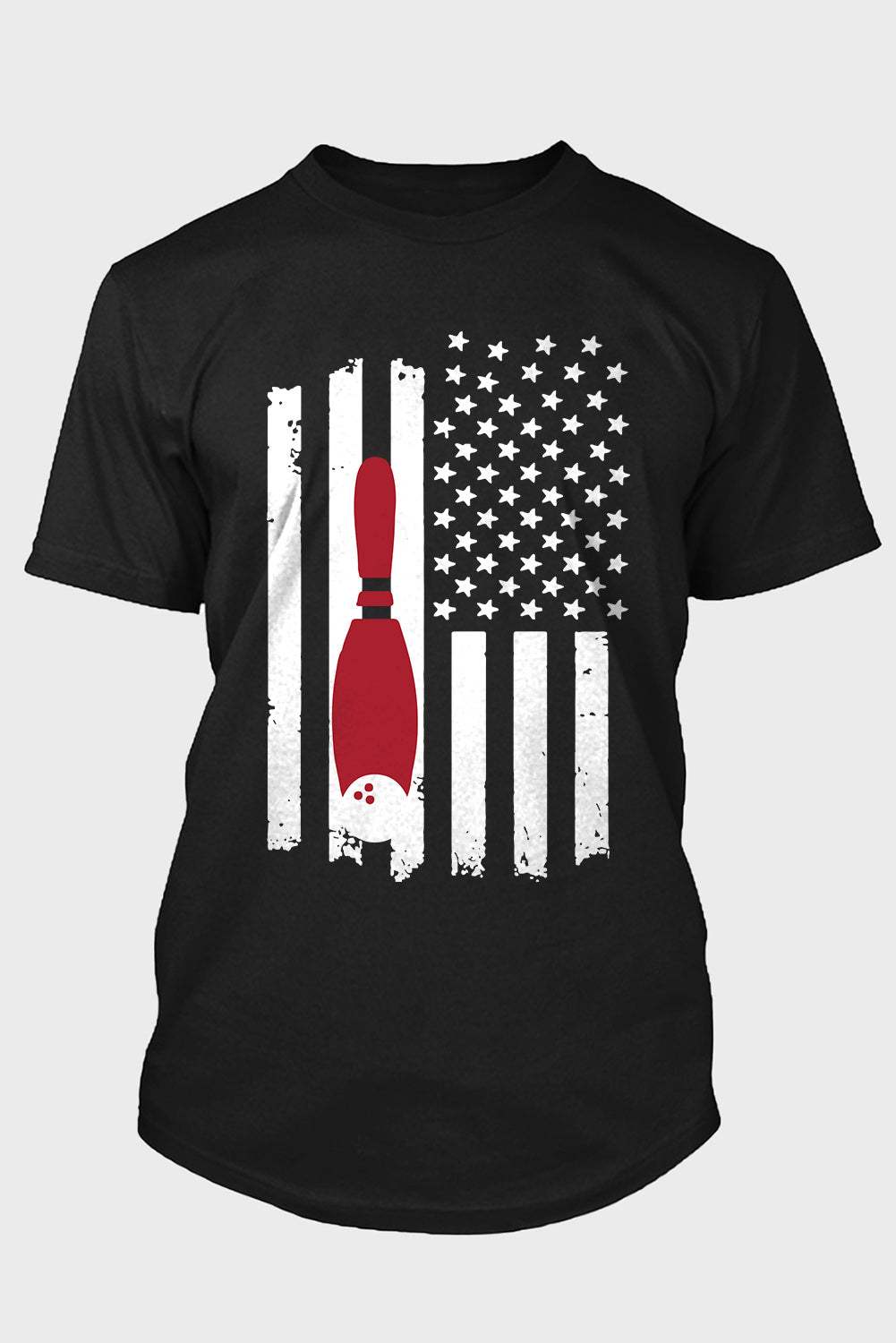 Black Bowling American Flag Patriotic Mens Graphic Tee Black 62%Polyester+32%Cotton+6%Elastane Men's Tops JT's Designer Fashion